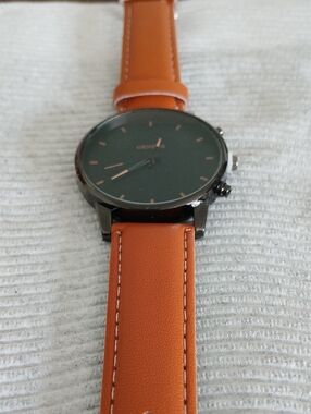 Geneva Men’s Orange Leather Strap Watch with Black Dial